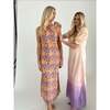 Women's Martha Print High Neck Side Slits Maxi Dress, Peach Sunset - Dresses - 2