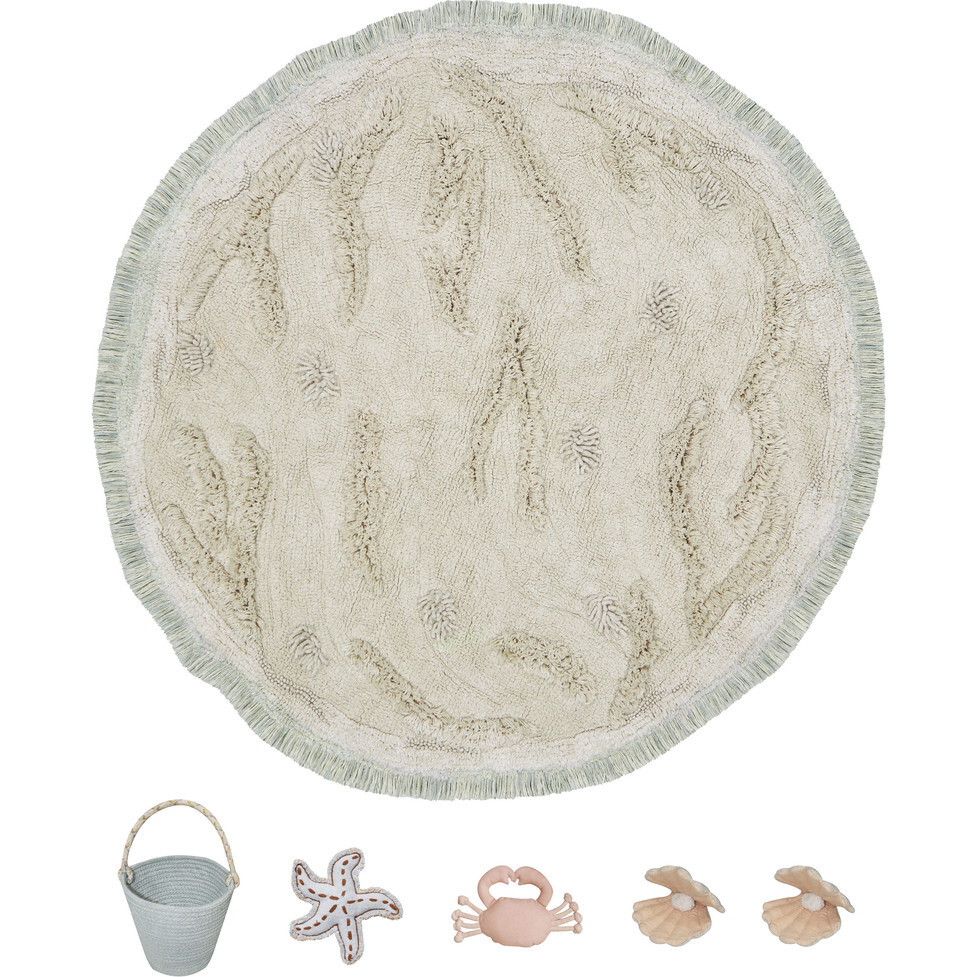 Island Washable Round Play Rug, Natural - Rugs - 1
