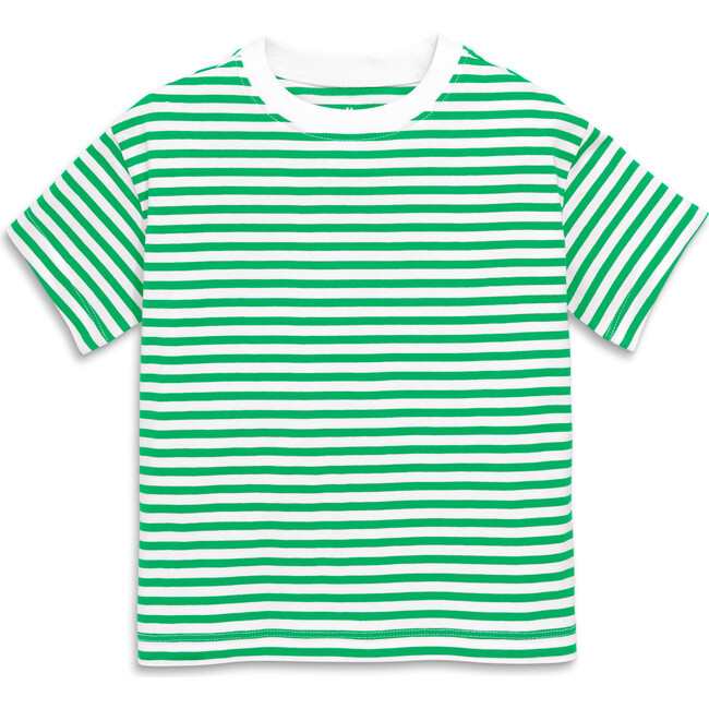 Short Sleeve Easy Stripe Tee, Green Apple White Stripe