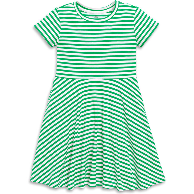 Twirly Dress In Stripe, Green Apple White Stripe