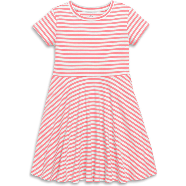 Twirly Dress In Stripe, Guava White Stripe