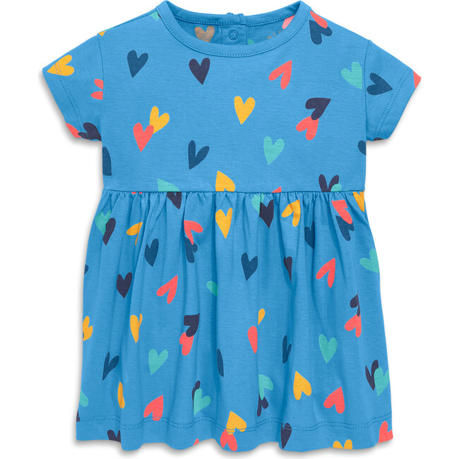 Baby Dress In Rainbow Confetti Hearts, Cornflower Rainbow Confetti Hearts