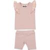 S22 Shoulder Ruffle Top & Short Set, Pale Pink - Mixed Apparel Set - 1 - thumbnail