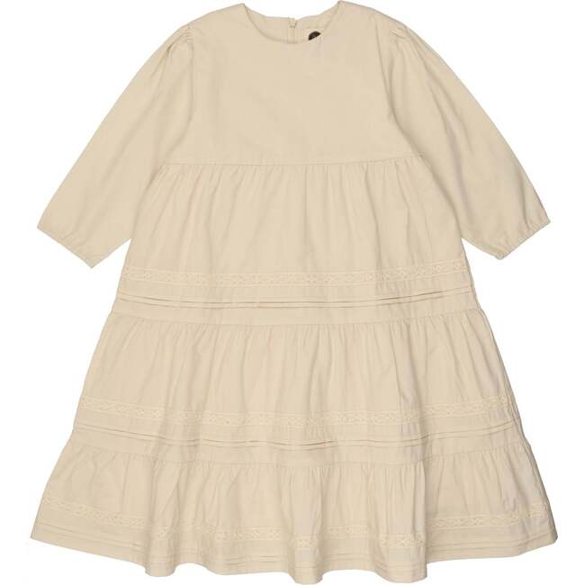 Pleats-N-Tiers 3-Quarter Sleeve Dress, Cream