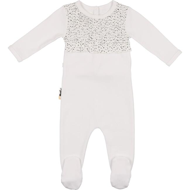 Girls Speckled Smocked Footie, White