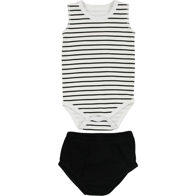 Boys Striped Top With Bloomer, Black