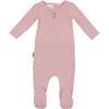 Button Striped Footie, Mauve - Footie Pajamas - 1 - thumbnail