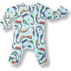 Print Zipped Long Sleeve Footed Onesie, Cars - Onesies - 1 - thumbnail