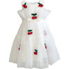 Cherry Pompom Sleeveless Tulle Dress, White - Dresses - 1 - thumbnail