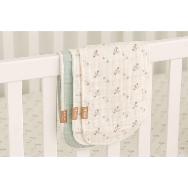 Organic Cotton 3-Piece Poppy Burp Cloth Set, White - Burp Cloths - 3