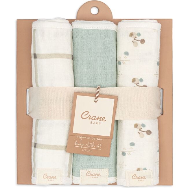 Organic Cotton 3-Piece Poppy Burp Cloth Set, White - Burp Cloths - 5