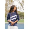 Women's Retro Block Tennis Crew Neck Ribbed Cuff Sweatshirt, Navy - Sweaters - 1 - thumbnail