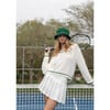 Women's Varsity Tennis Racquets Ribbed Cuff V-Neck Sweater, Ivory - Sweaters - 2