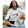 Women's Pickleball Heart Crew Neck Ribbed Cuff Sweatshirt, Cream - Sweaters - 3