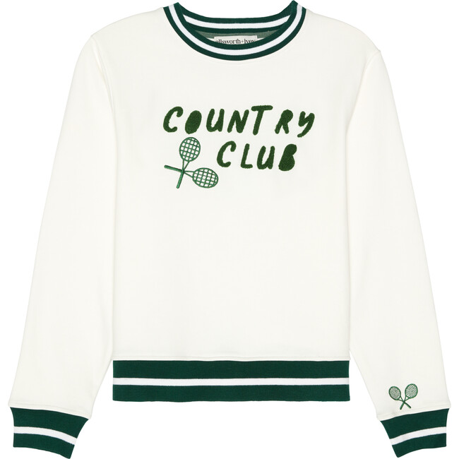 Women's Country Club Crew Neck Ribbed Cuff Sweatshirt, Cream