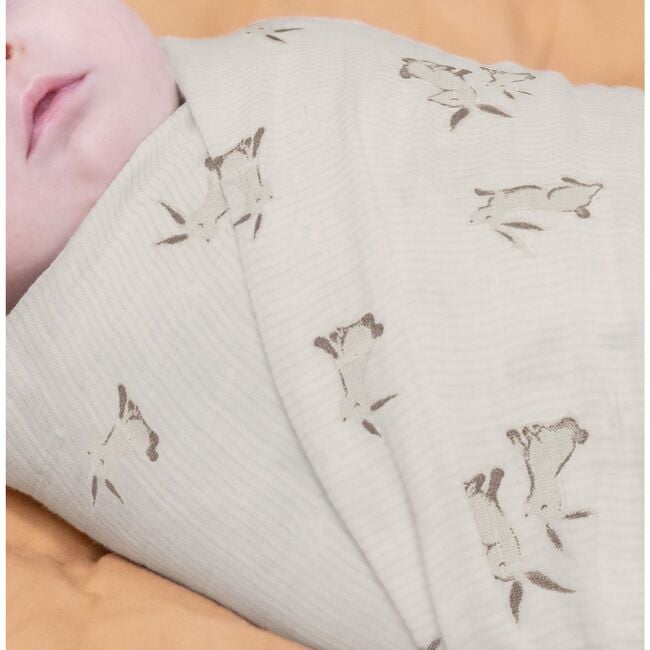 Organic Cotton Bunny Single Swaddle, White - Swaddles - 2