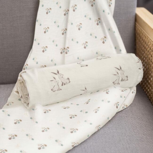 Organic Cotton Bunny Single Swaddle, White - Swaddles - 5