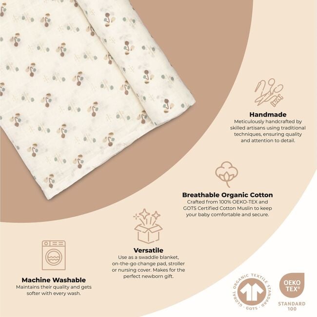 Organic Cotton Poppy Single Swaddle, White - Swaddles - 6