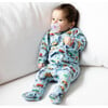 Print Zipped Long Sleeve Footed Onesie, Cars - Onesies - 3