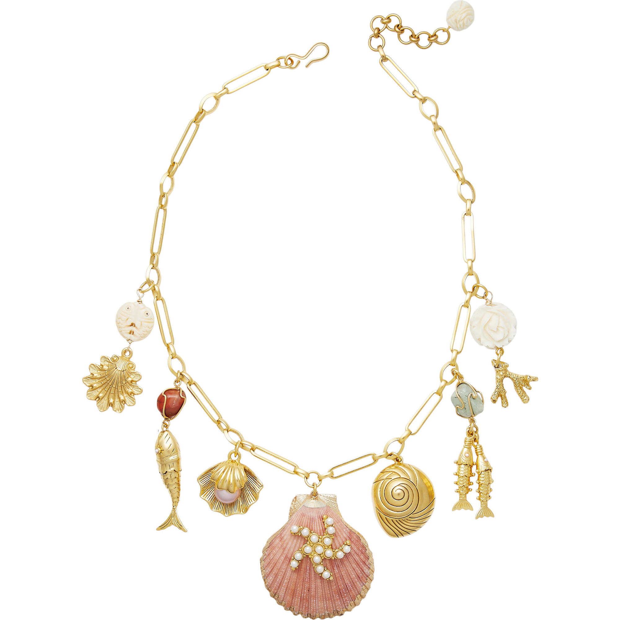 Women's Montauk Vintage Shells Semi-Precious Stone Charm Necklace, Gold & Shell - Necklaces - 1