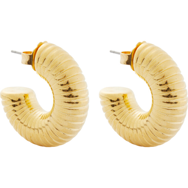 Women's Groove 24K Gold Plated Ridged Hoops, Gold