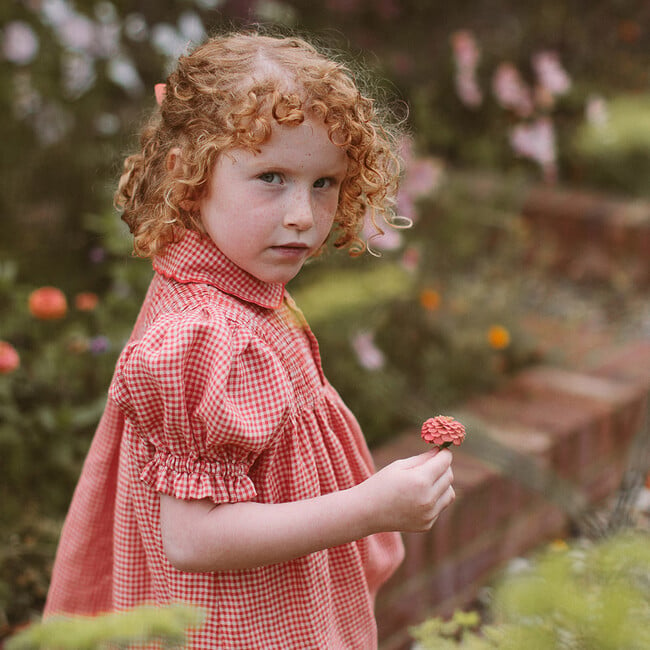 Marco Polo Mini Check Linen Dress, Strawberry & Oat - Dresses - 4