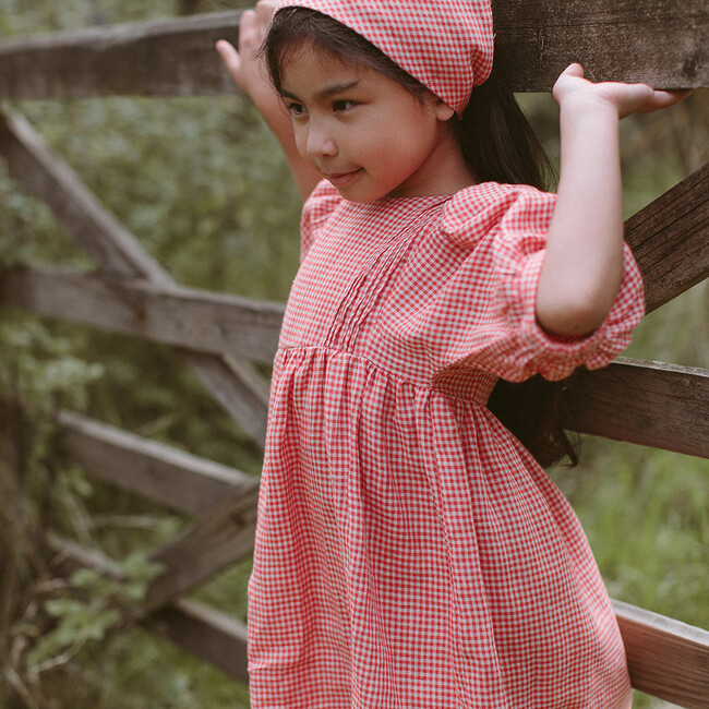 Pat-A-Cake Mini Check Linen Dress, Strawberry & Oat - Dresses - 6