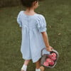 Skipping Mini Check Linen Dress, Baby Blue & Milk - Dresses - 6