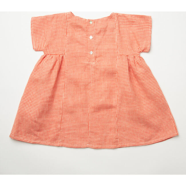 Ring O’ Roses Mini Check Linen Dress, Strawberry & Oat - Dresses - 6