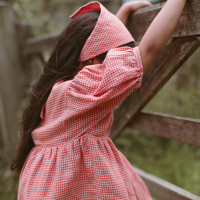 Pat-A-Cake Mini Check Linen Dress, Strawberry & Oat - Dresses - 7