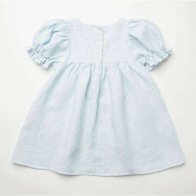 Skipping Mini Check Linen Dress, Baby Blue & Milk - Dresses - 7