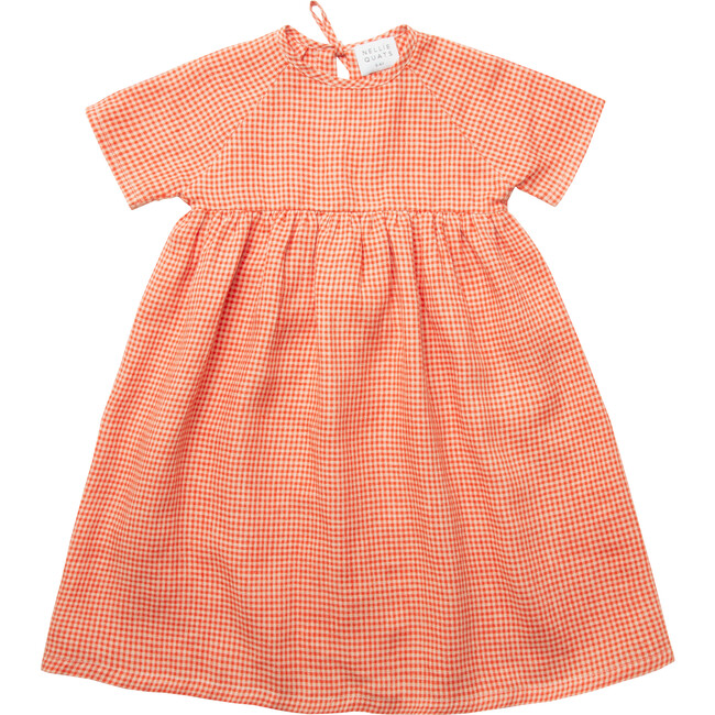 Hopscotch Mini Check Linen Dress, Strawberry & Oat