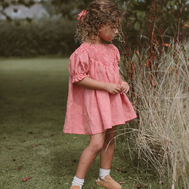 Draughts Mini Check Linen Dress, Strawberry & Oat - Dresses - 2