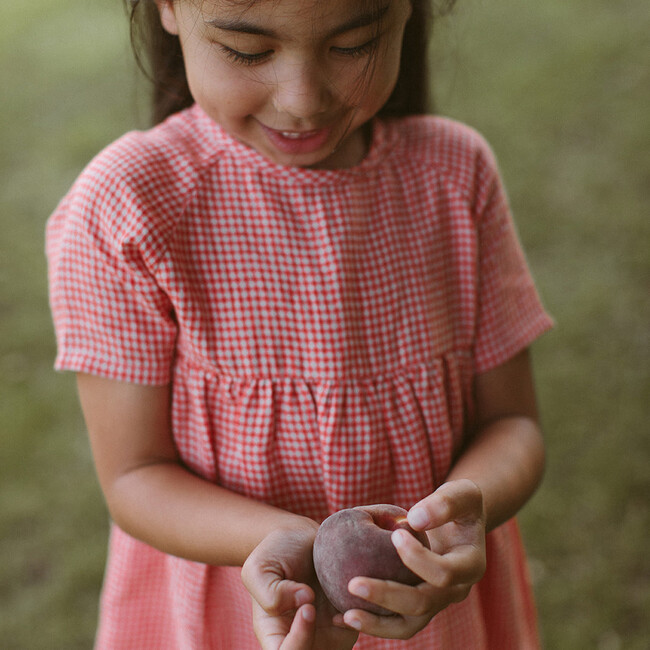 Hopscotch Mini Check Linen Dress, Strawberry & Oat - Dresses - 5