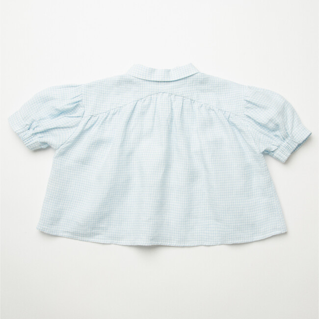 Duck Duck Goose Mini Check Linen Blouse, Baby Blue & Milk - Blouses - 8