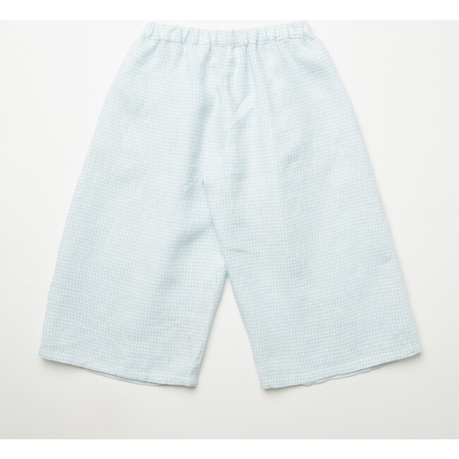 Chess Mini Check Linen Trousers, Baby Blue & Milk - Pants - 7