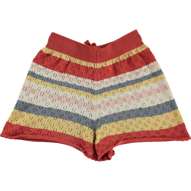 Mini Openwork Knit Stripes Shorts, Multicolors