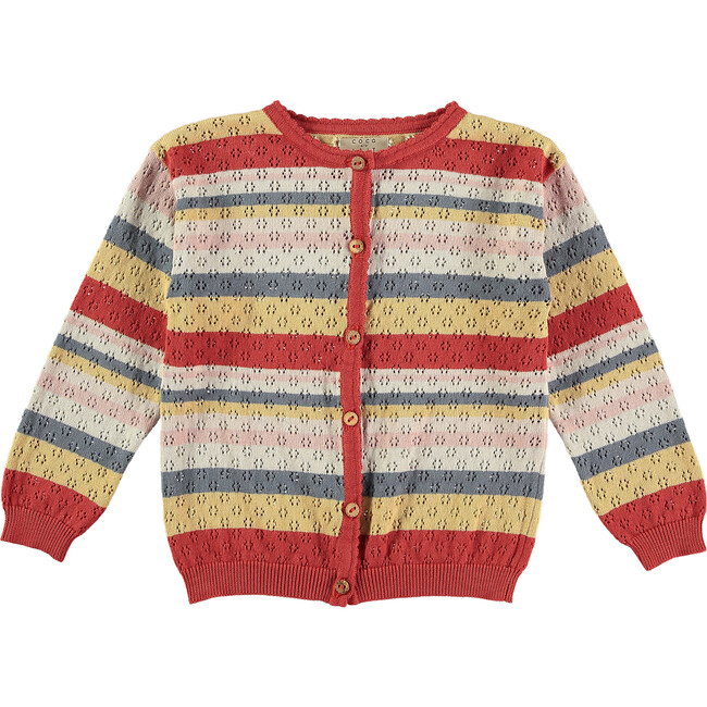 Mini Openwork Knit Stripes Cardigan, Multicolors