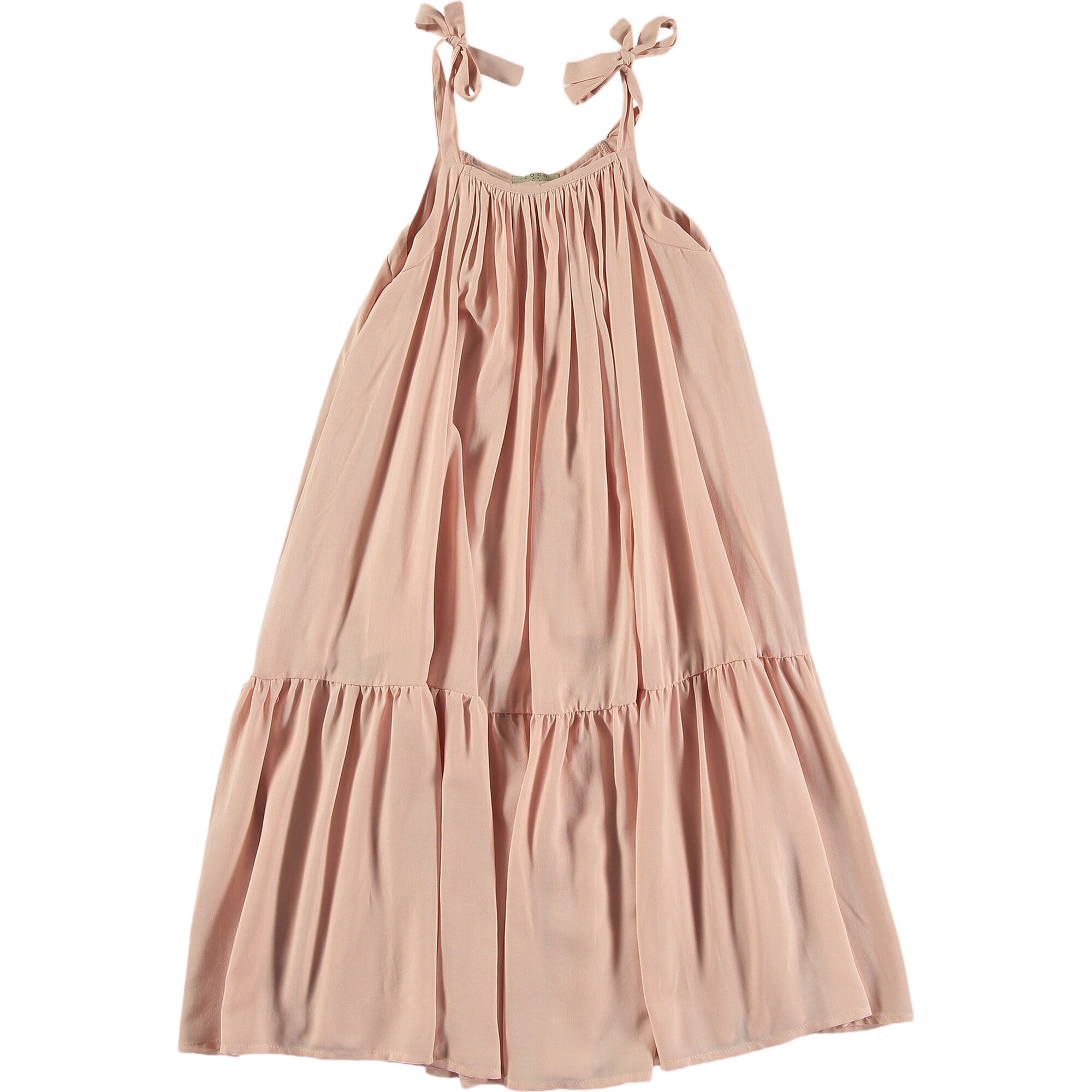 Poplin Viscose Wide Shoulder Tie Strap Dress, Pink - Dresses - 1