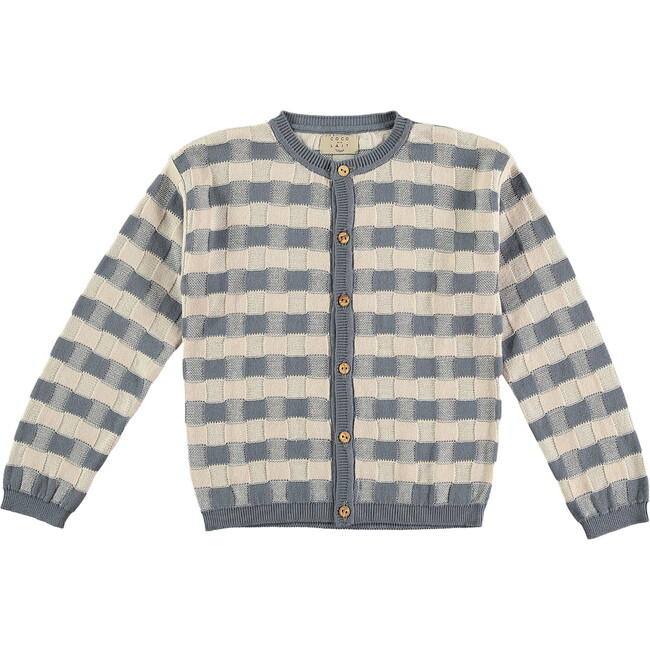 Checked Long Sleeve Dropped Shoulder Cardigan, Blue