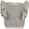 Knit Wavy Stripes Closed Tie Collor Ruffle Top, Multicolors - Blouses - 1 - thumbnail