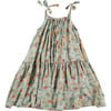 Floral Clouds Print Wide Shoulder Tie Strap Dress, Blue - Dresses - 1 - thumbnail