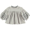 Double Gauze Tired Ruffle Sleeve Blouse, Glacier Gray Light Blue - Blouses - 1 - thumbnail