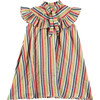 Stripes Double Gauze Tie Collar Ruffle Shoulder Dress, Multicolors - Dresses - 1 - thumbnail