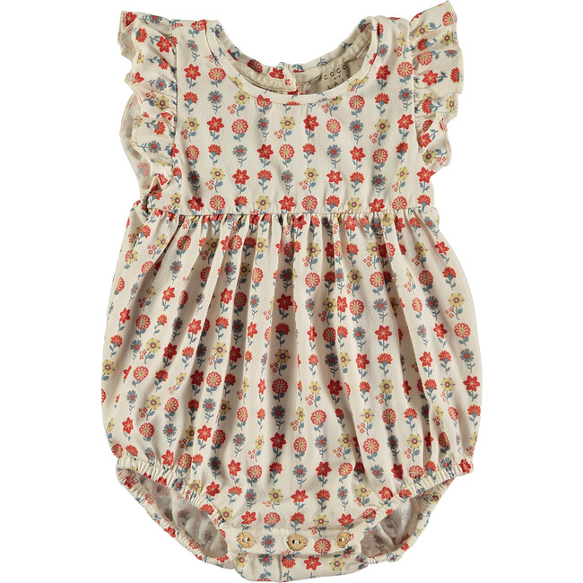 Tiny Flora All-Over Print Balloon Sleeve Romper, Green