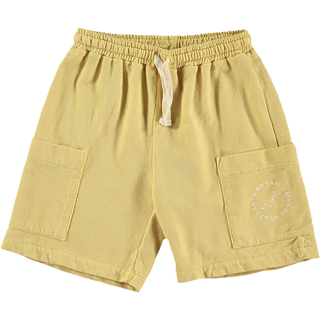 Patch Pockets Drawstring Sweatshirt Shorts, Sahara Sun