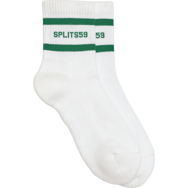 Women's Logo Stripe Quarter Socks, White/Arugula