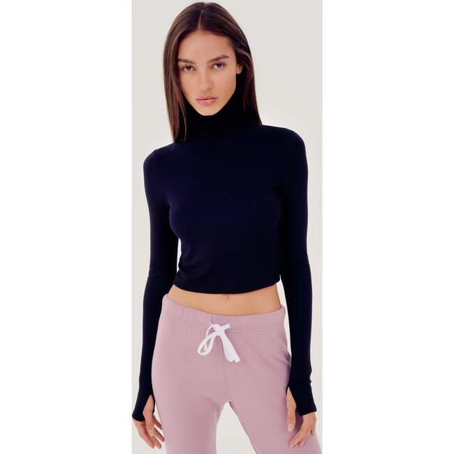 Women's Jackson Rib Cropped Turtleneck, Black - T-Shirts - 2