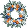 Soft Blue Hydrangea, Orange Protea & Eucalyptus Wreath - Wreaths - 1 - thumbnail