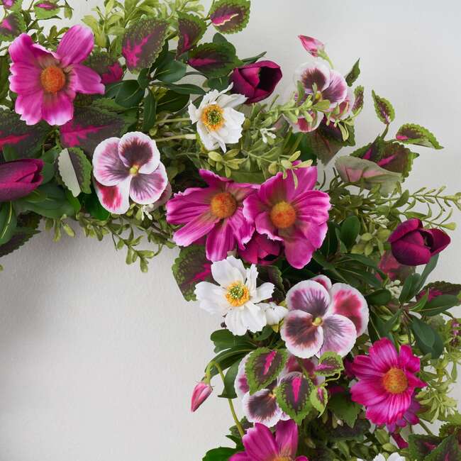 Pretty In Pink Fuchsia & White Cosmos with Magenta Mini Tulips Wreath - Wreaths - 3